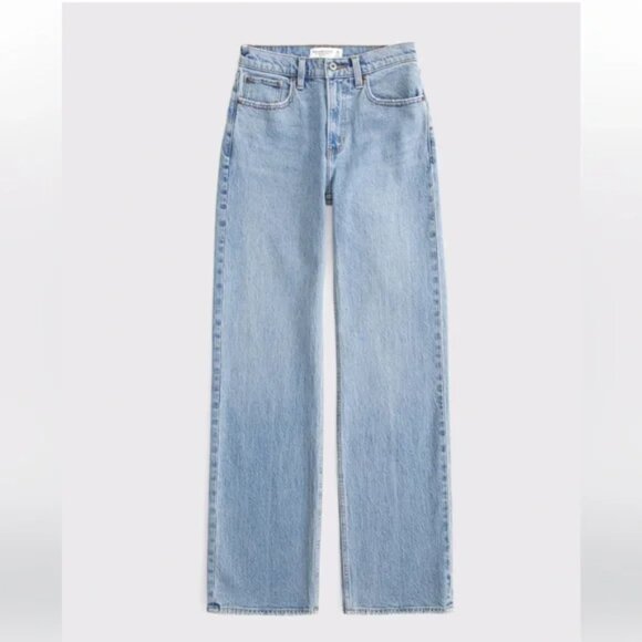 Abercrombie & Fitch 90s Relaxed High Rise Blue Straight Leg Jeans size 27 S - Picture 1 of 15